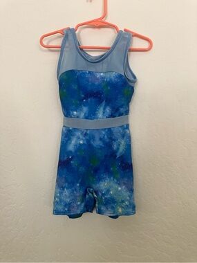 More Than Magic Light Blue Girls Gymnastics Leotard with Galaxy Accent